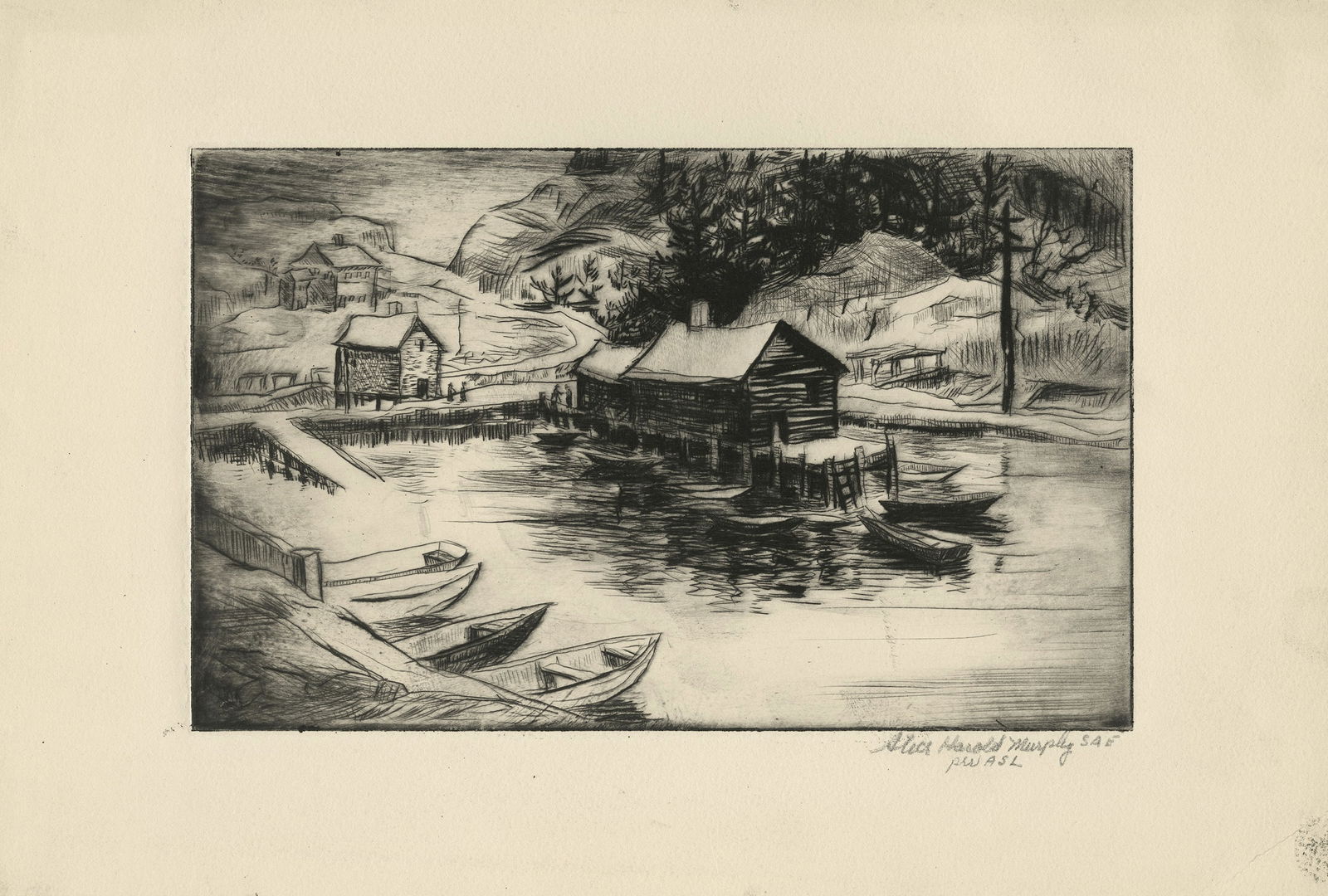 Alice Harold Murphy, Dock Scene, Etching and Drypoint (1 of 2)