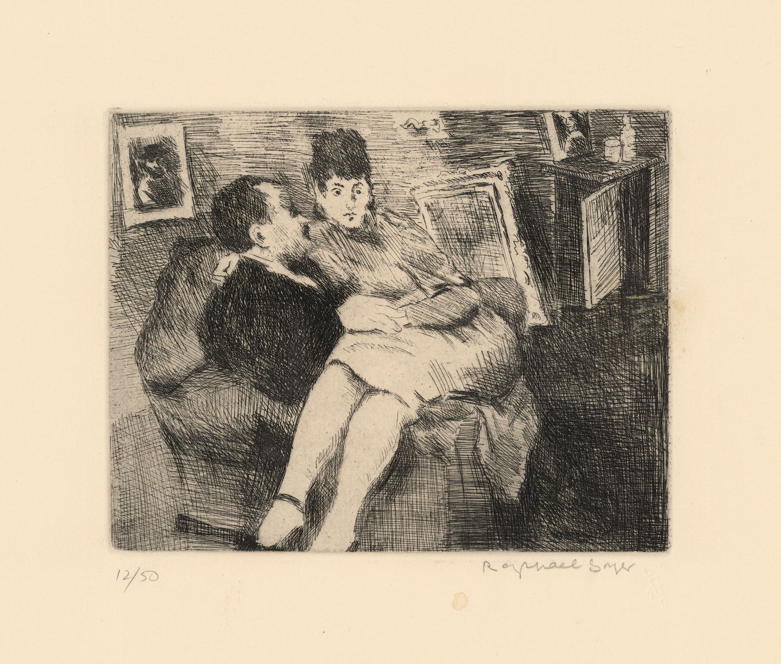 Raphael Soyer, Intimate Interior, Etching (1 of 2)