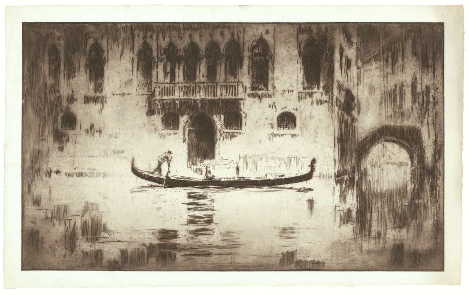 Levon West, Venetian Scene of a Gondola Poled by a Gondolier. Untitled., Drypoint (1 of 2)