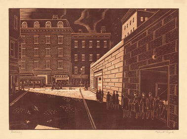 Valenti Angelo, The Subway, Two-color Woodblock