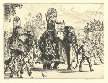 Gifford Beal, Circus Parade, Drypoint engraving