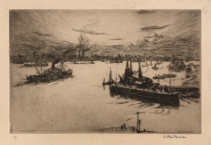 Arthur Briscoe, Gravesend Reach, Drypoint on laid paper