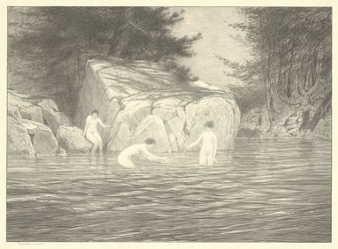 Bolton Brown, Three Bathers, Lithograoh