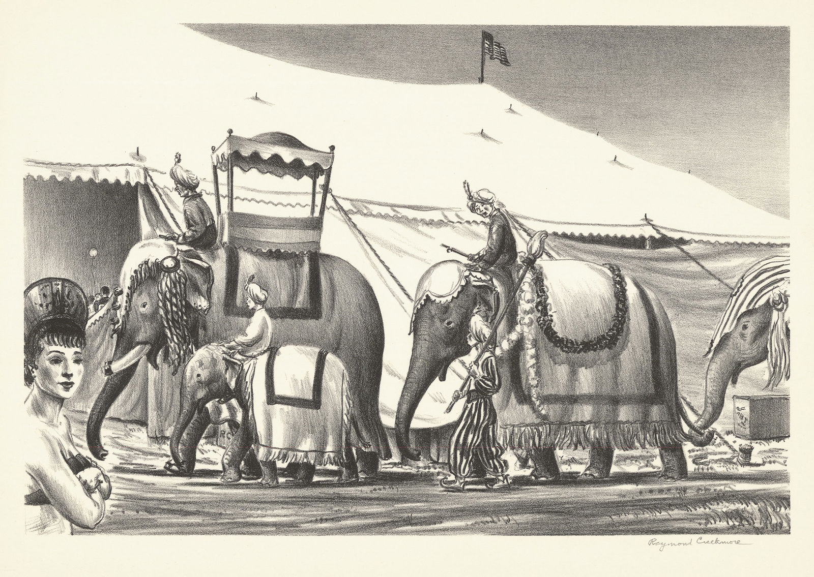Raymond L. Creekmore, Circus Elephants, Lithograph (1 of 3)