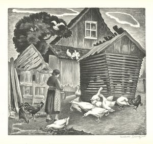 Mabel Dwight, Farm Yard (Feeding The Geese), Lithograph