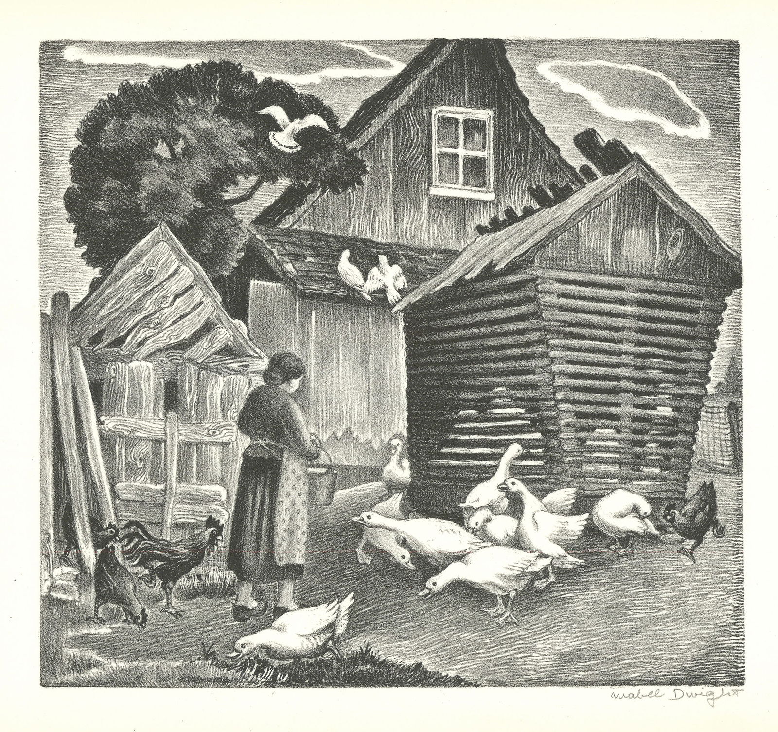 Mabel Dwight, Farm Yard (Feeding The Geese), Lithograph (1 of 3)