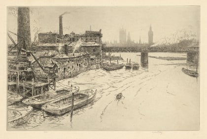 Kerr Eby, Hungerford Bridge, Etching