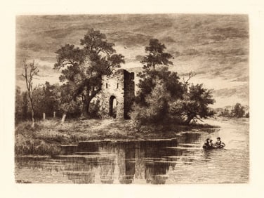 Margaret M. Taylor Fox, Old Jamestown Church, Etching