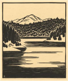Franz Geritz, Mt. Baldy from Lake Arrowhead, Woodcut