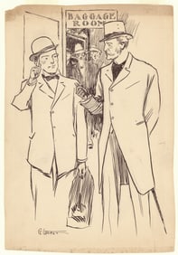 Gordon H. Grant, The Baggage Room, Illustration pen drawing