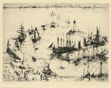 Armin C. Hansen, Snug Harbor, Etching