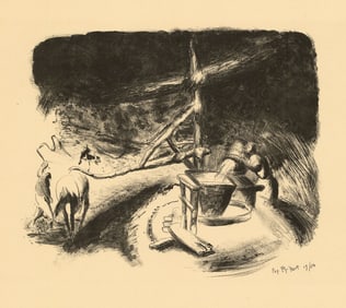 George Overbury "Pop" Hart, Grinding Corn, Lithograph