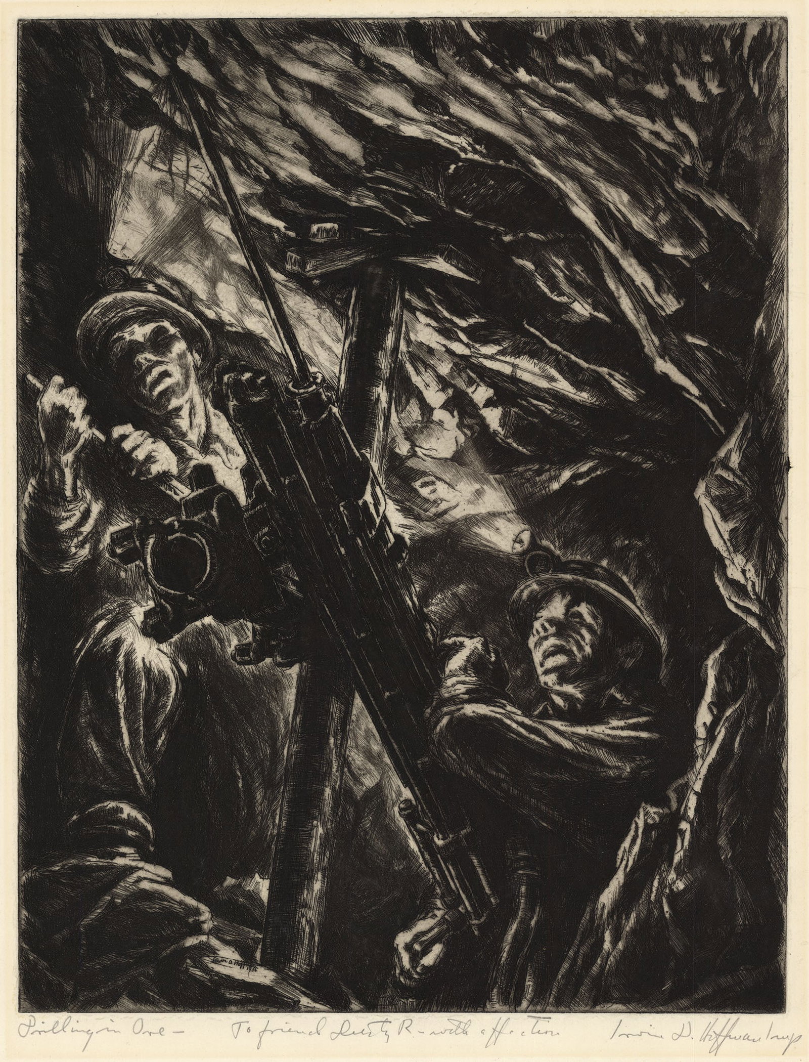 Irwin D. Hoffman, Drilling in Ore, Etching: Title: Drilling in Ore. Artist: Irwin D. Hoffman (1901-1989) Etching, 1936. Signed and titled in pencil. Image size 13 13/16 x 11 11/16" (35.1 x 27.2 cm). Irwin D. Hoffman was an American painte