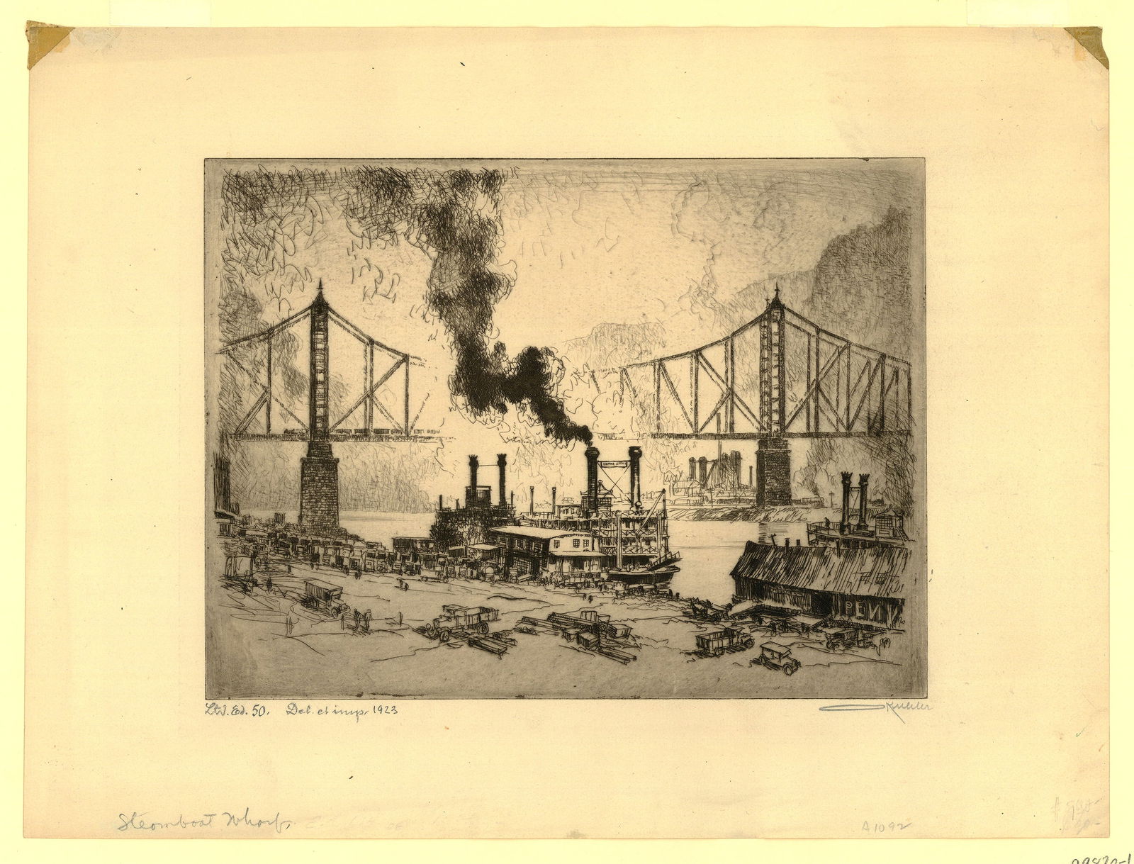 Otto Kuhler Etching Steamboat Wharf, Pittsburg (1 of 3)