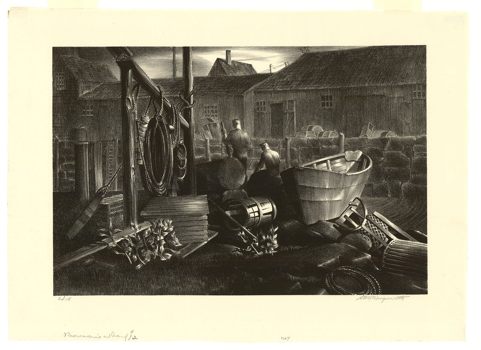Stow Wengenroth Lithograph Bowman's Wharf. (1 of 3)