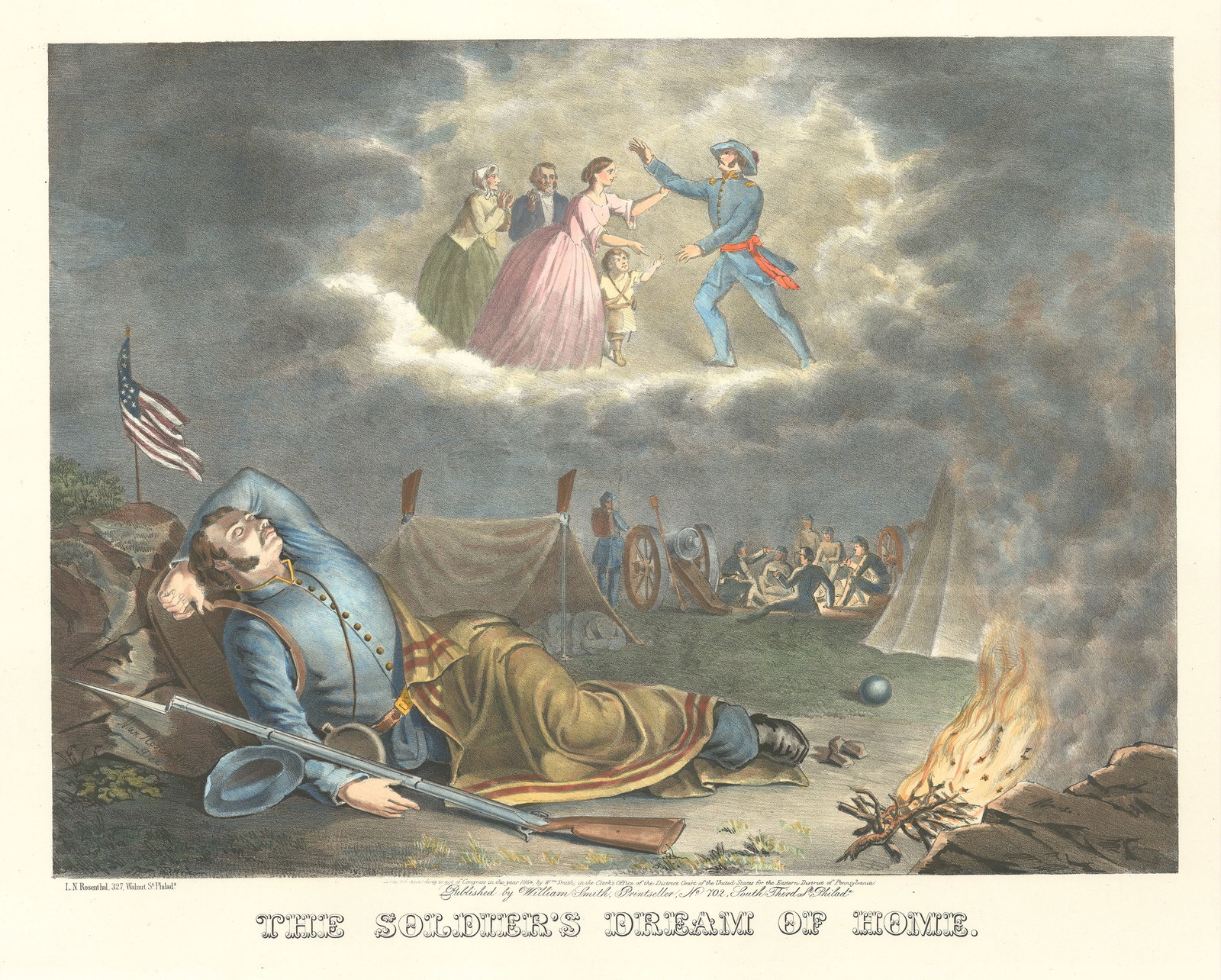Civil War Soldier Dream of Home.  Lithograph, 1864. (1 of 5)
