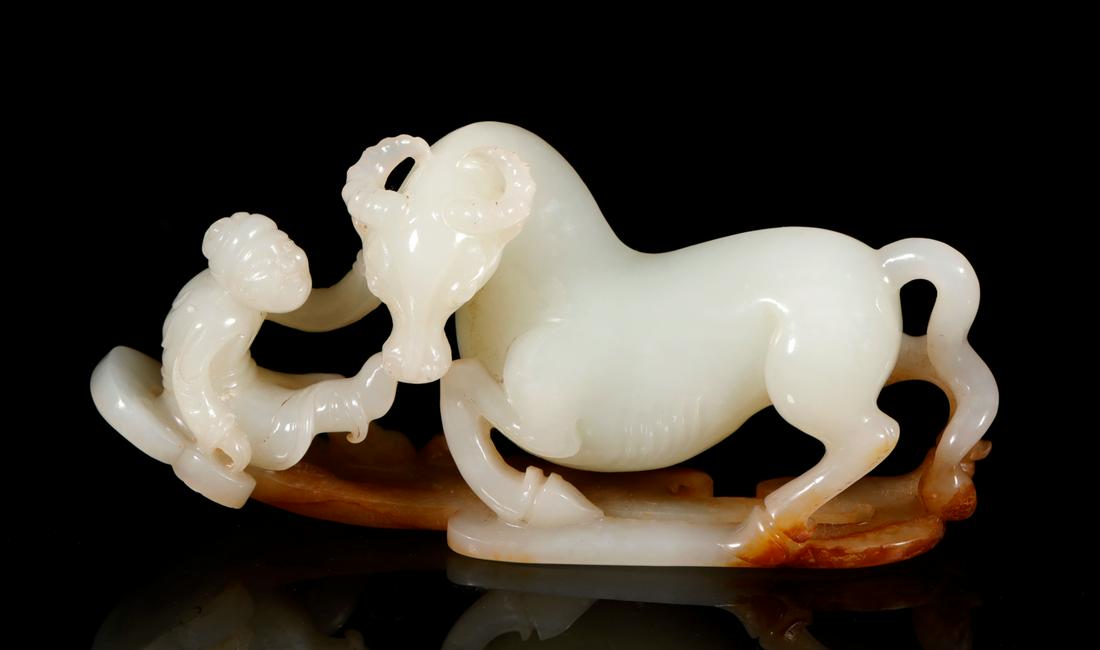 Qing Dynasty - Figure and Ox Hetian Jade Ornament (1 of 8)