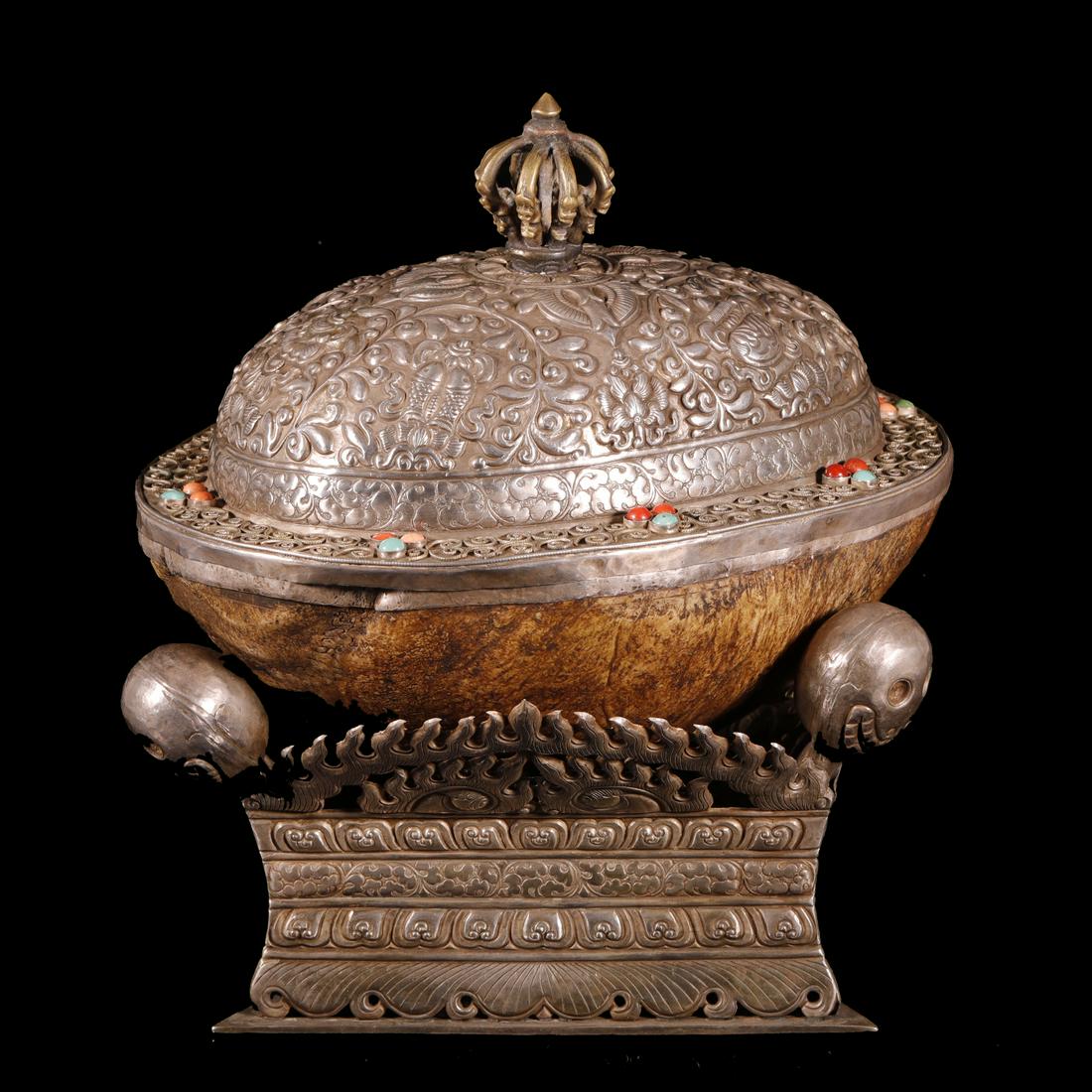 Qing Dynasty - Silver with Gem Inlaid Kapala (1 of 8)