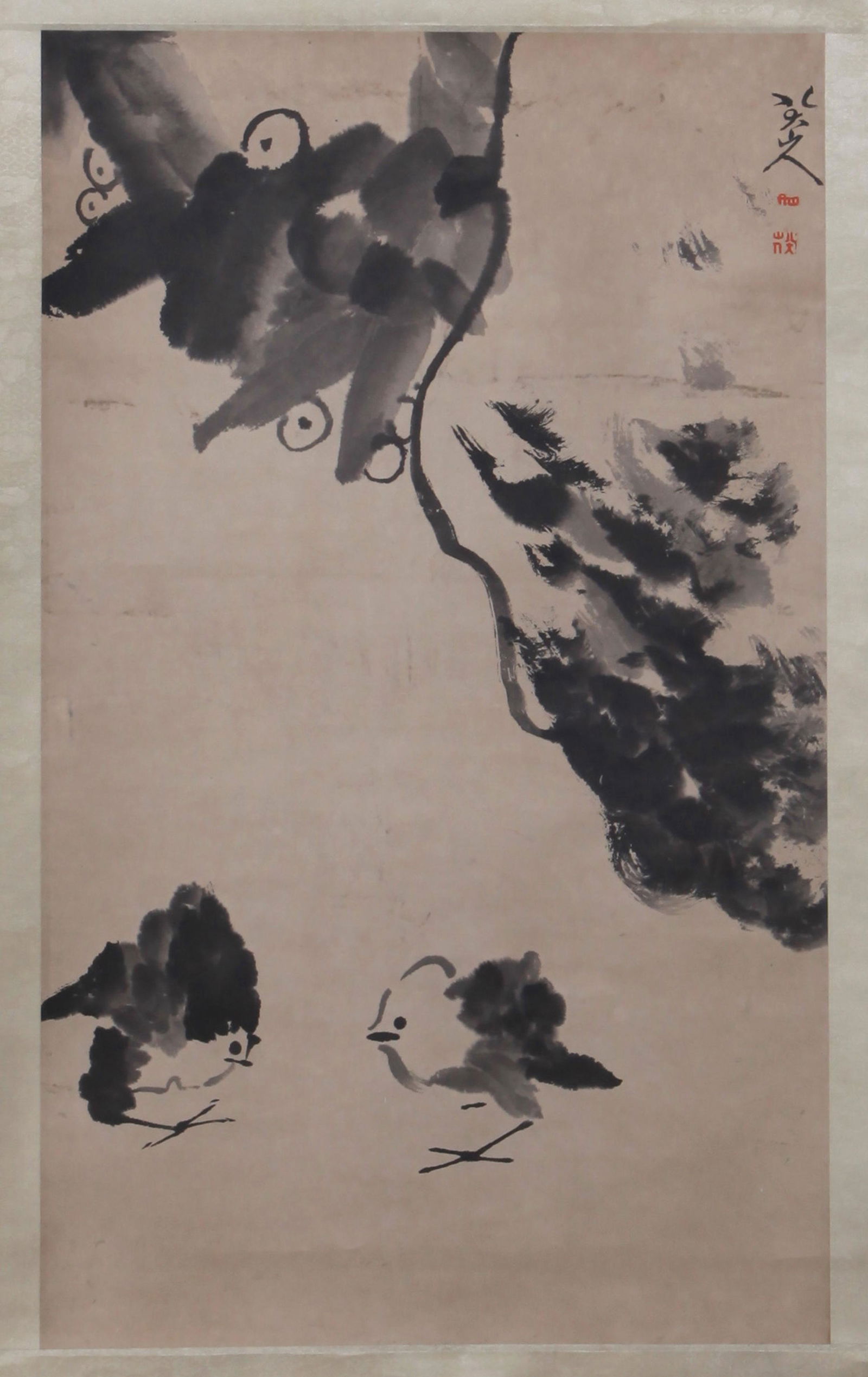 Bada Shanren - Painting of Flower and Bird: L: 26 3/8 in(67cm) W: 15 3/4 in(40cm) Bada Shanren, born Zhu Da (1626â€“1705) was a Han Chinese painter of ink wash painting and a calligrapher. He was of roy