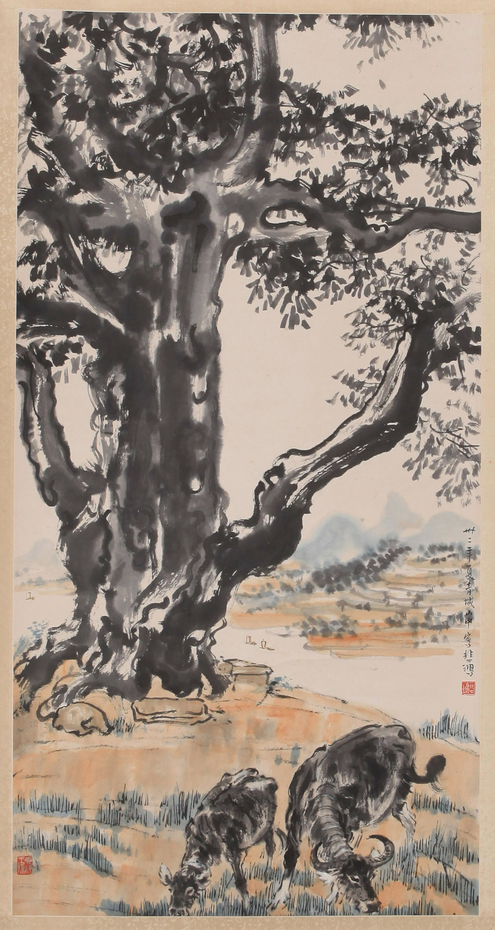 Xu Beihong - Ox Painting: L: 39 3/8 in(100cm) W: 59 7/8 in(152cm) Xu Beihong (19 July 1895â€“26 September 1953), also known as Ju Peon, was a Chinese painter, and was a painter who hai