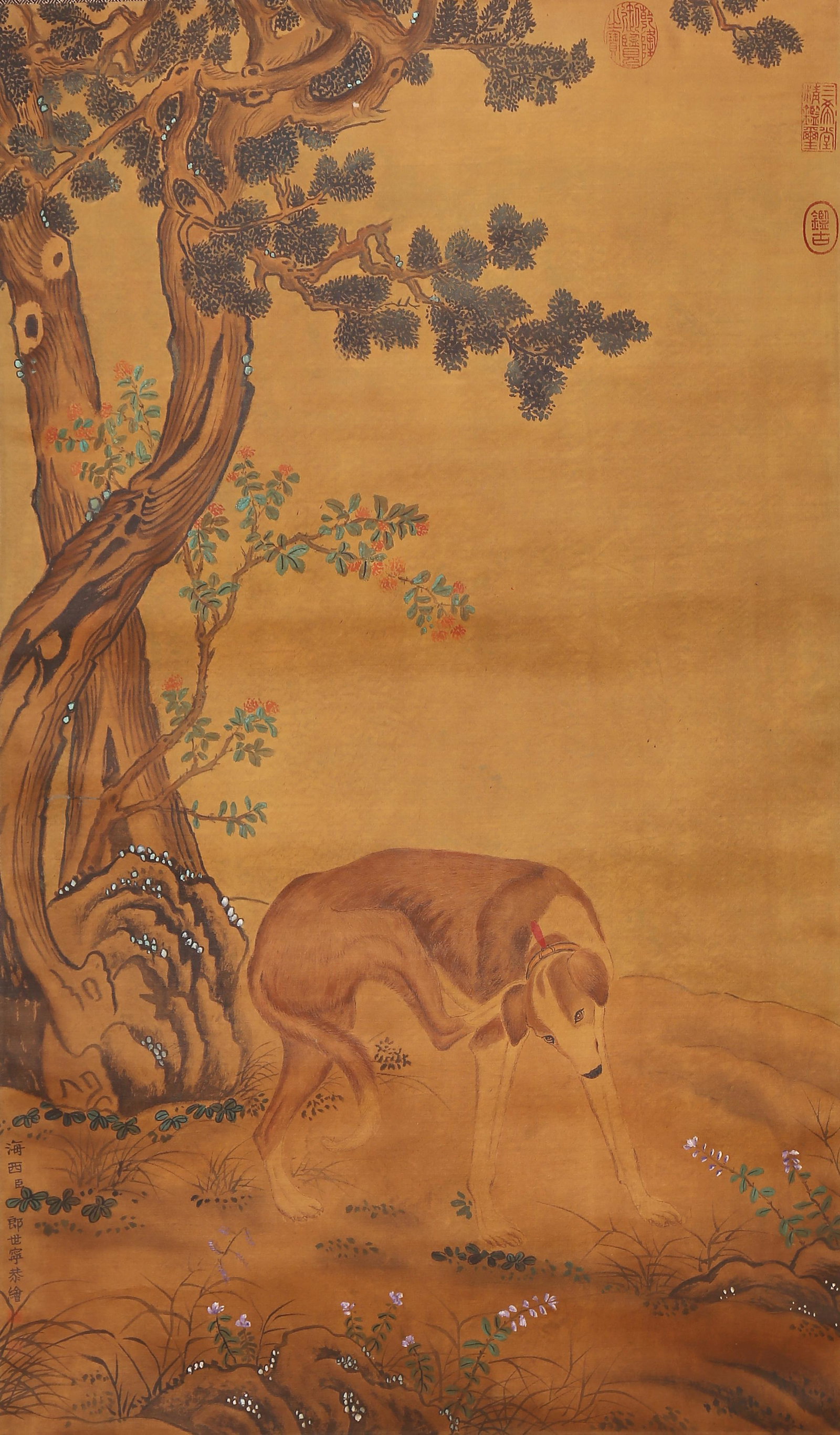 Giuseppe Castiglione: L: 35 3/8 in(90cm) W: 20 7/8 in(53cm) Giuseppe Castiglione, S.J., was an Italian Jesuit brother and missionary in China, where he served as an artist at the im