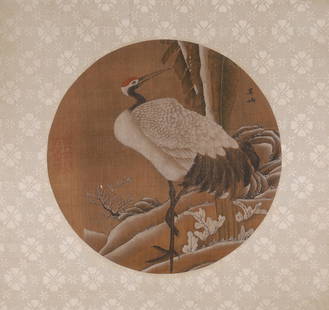 Song Dynasty "Bing Wu" Painting of a Crane: L: 13 3/8 in(34cm) W: 13 3/8 in(34cm) Wu Bing (12th century AD), unknown birth and death year, Wuling (now Changzhou, Jiangsu), who lived in the Ming Dynasty,