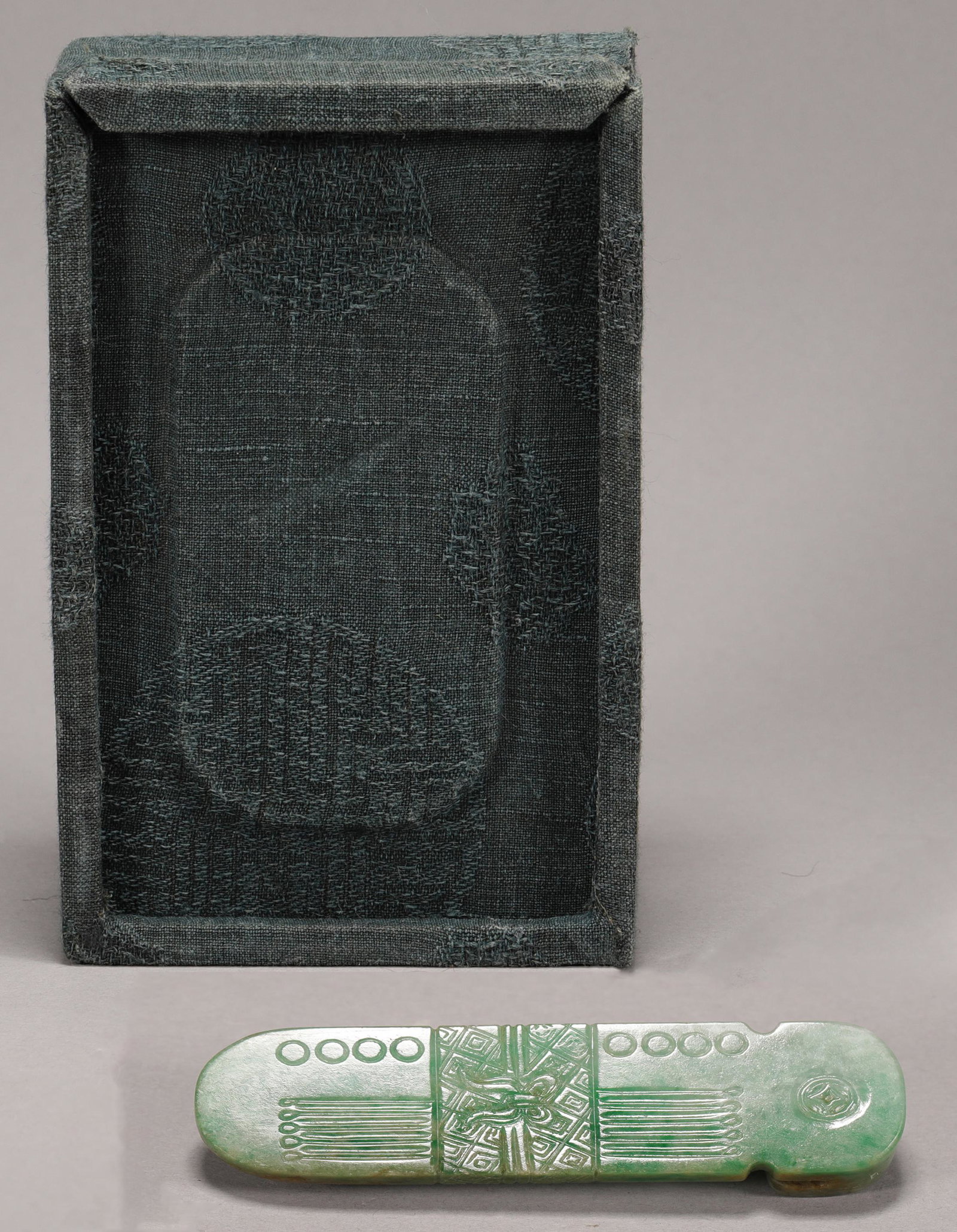 Qing Dynasty - Instrument Shape Jadeite Buckle (1 of 8)