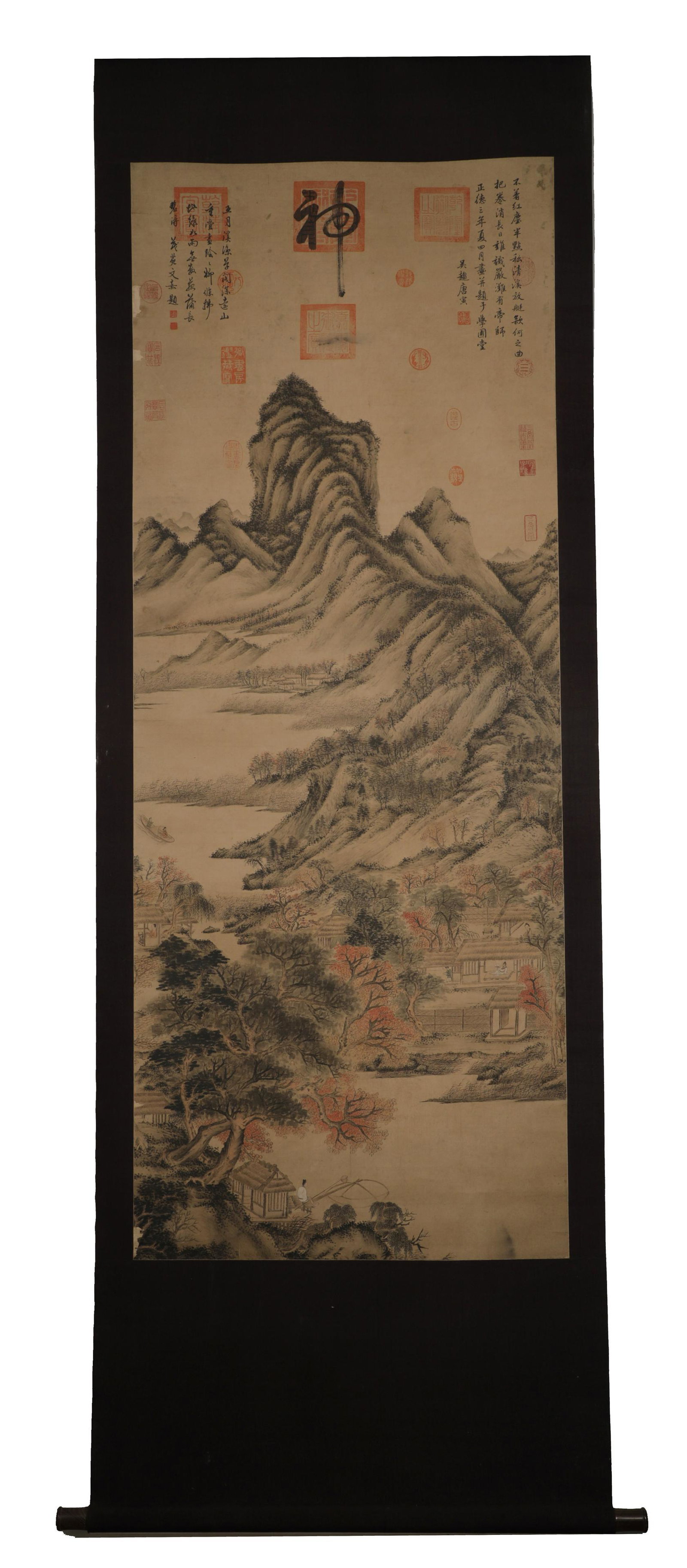 Ming Dynasty Tang Yin Xia Shan diagram landscape treasures silk vertical axis (1 of 7)