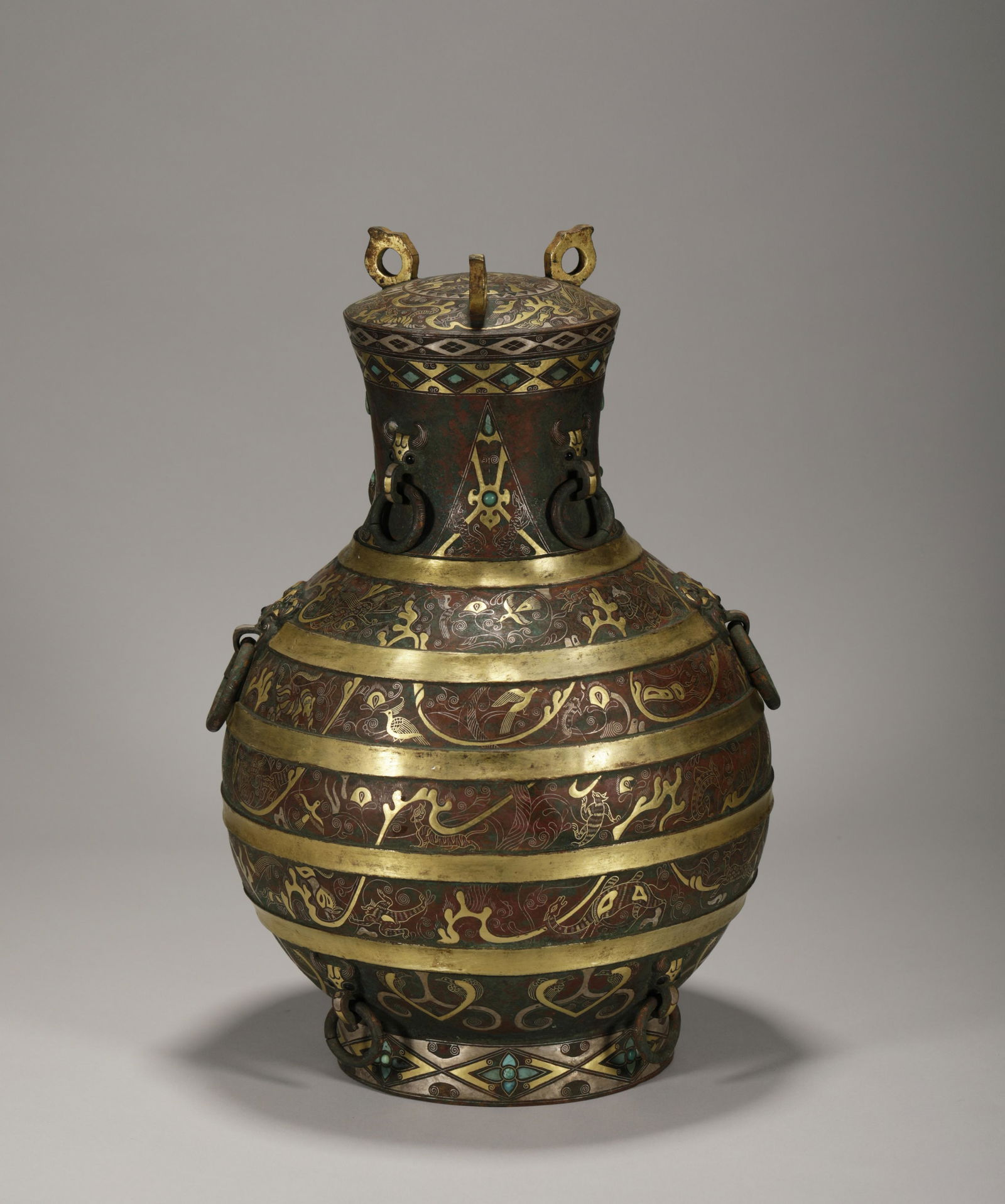 Warring States wrong gold and silver run beast grain copper pot (1 of 8)