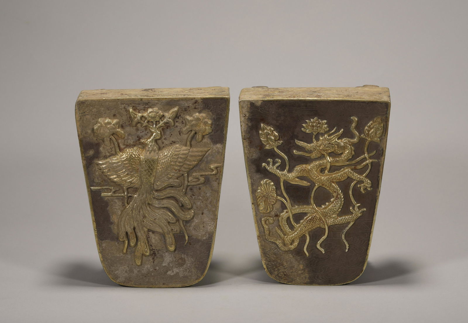 Liao Dynasty silver gilt gold longfeng inkstone pair (1 of 7)