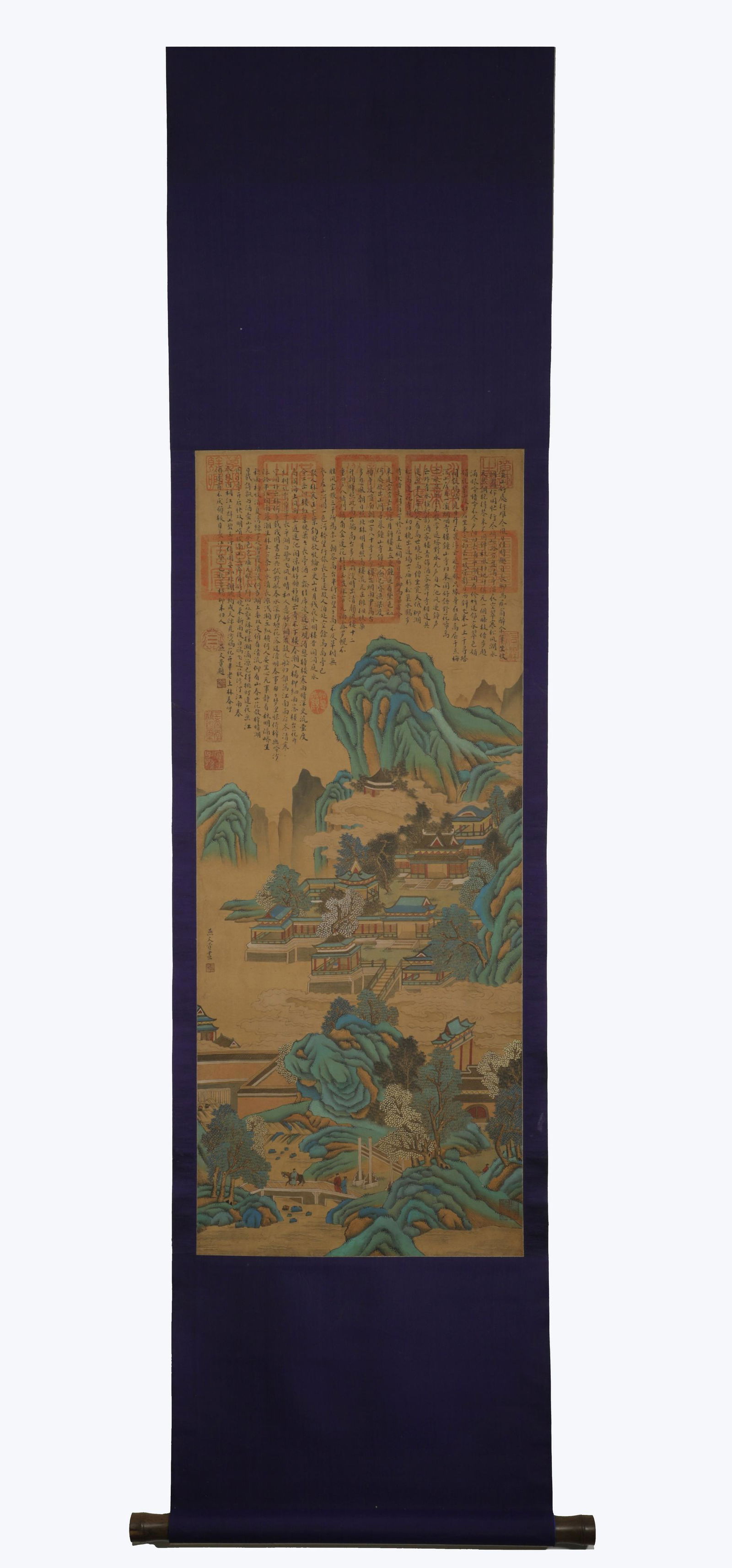 Song Dynasty Yan Wengui green landscape silk scroll (1 of 6)