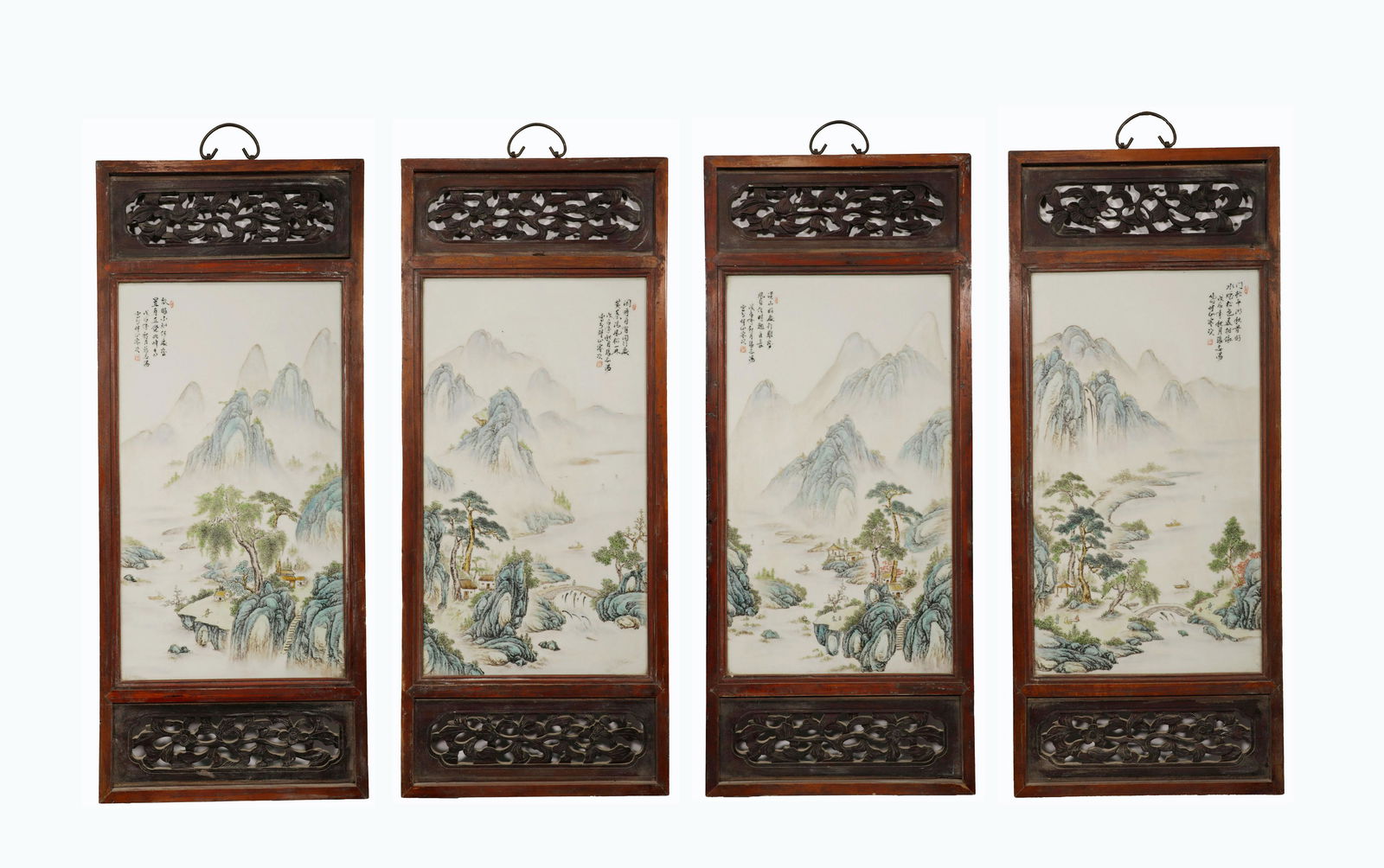 Zhang Zhitang's landscape porcelain plate painting four screens (1 of 8)