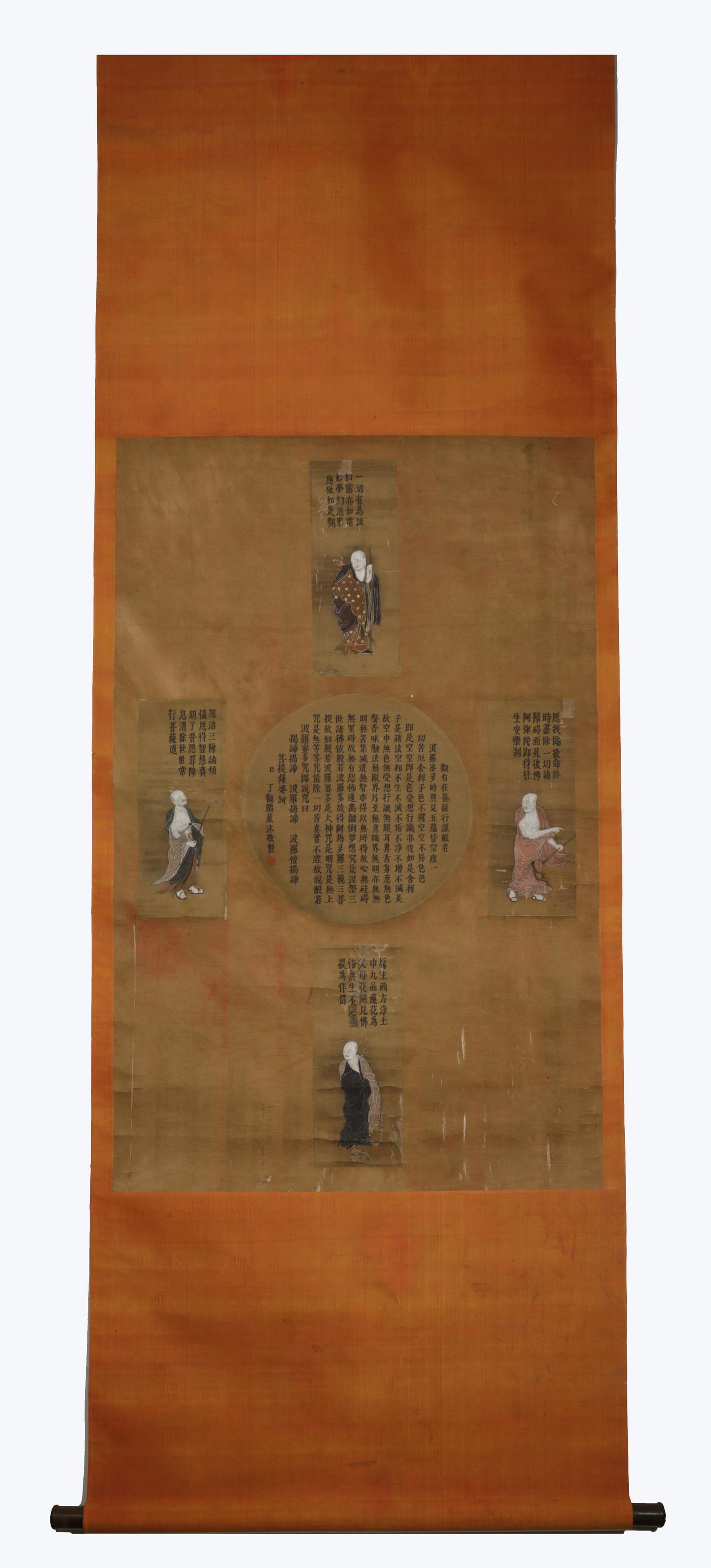 Qing Dynasty Ding Guanpeng Heart Sutra Buddha painting and calligraphy combined silk vertical axis (1 of 7)