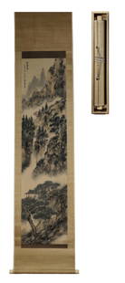 Fu Baoshi fine landscape characters paper vertical axis: L: 53 1/2 in(136cm) W: 13 in(33cm)