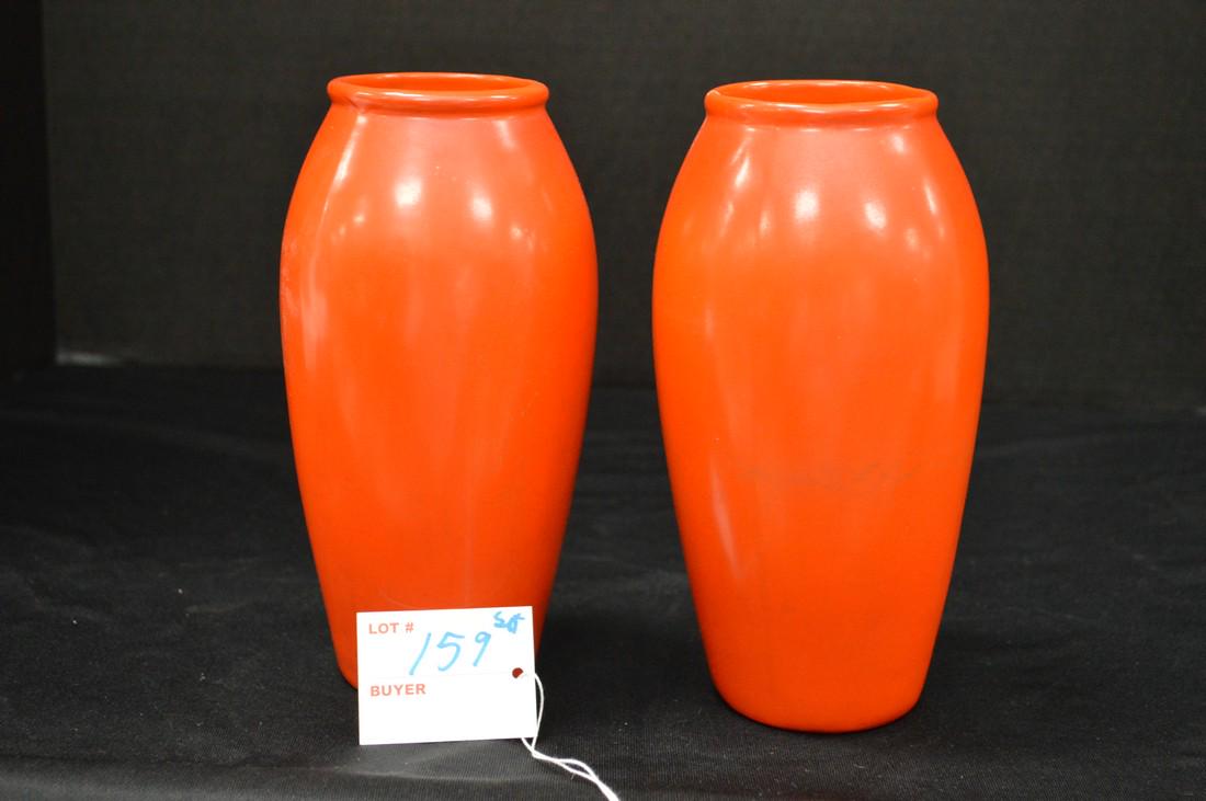 Pair of Weller Orange Vases - 1 Has Chigger on Rim, 7 (1 of 7)