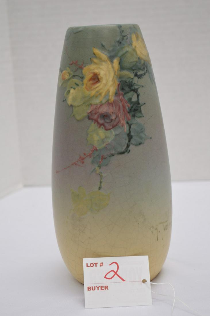 Weller Hudson Style Wild Rose Vase, Signed by (1 of 8)