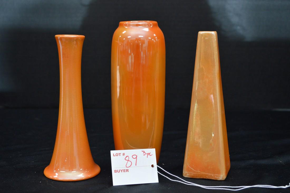 Three Orange Luster Vases - 2 Unmarked, 1 Cowan (1 of 10)