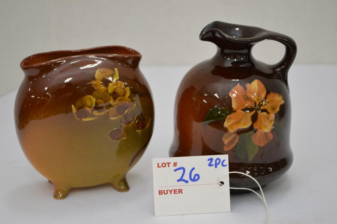 2 Pieces: Weller Square Pot 5" #x234, Rookwood Small (1 of 9)