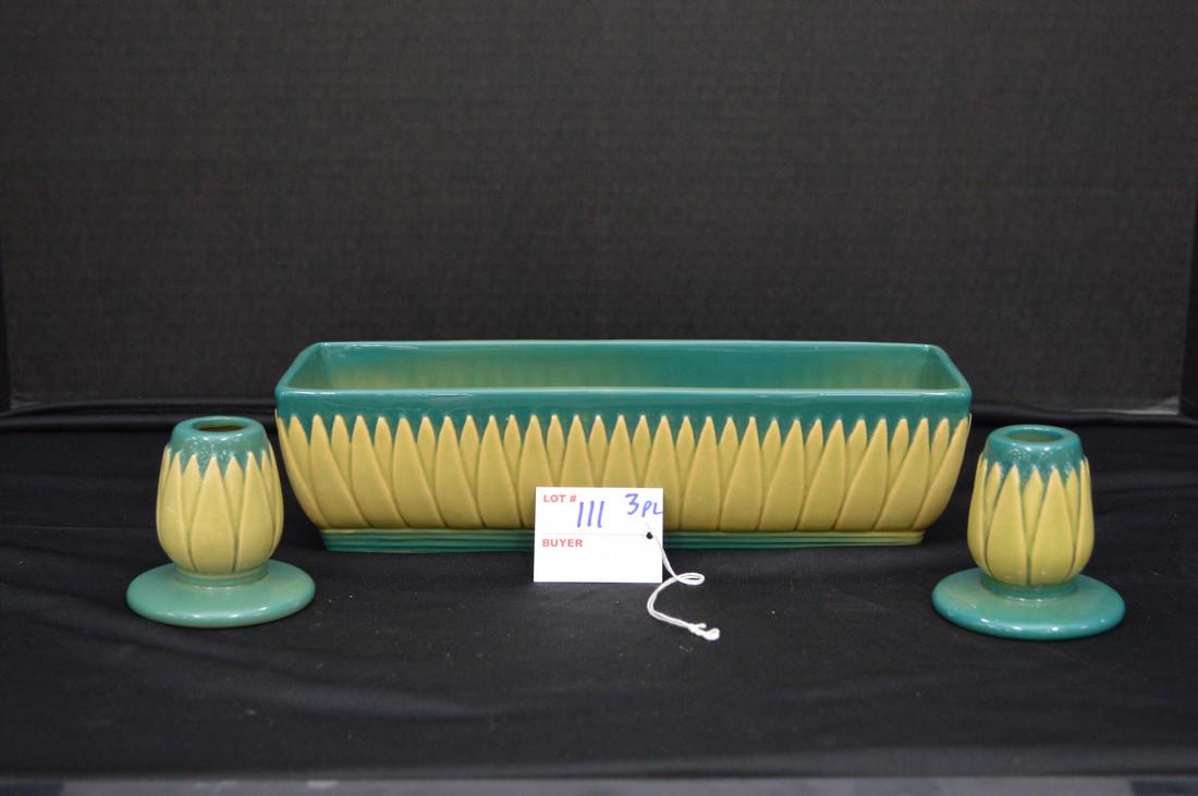 Weller- Lotus 3 PC set- Pair Candle Holders, "Lotes" (1 of 8)