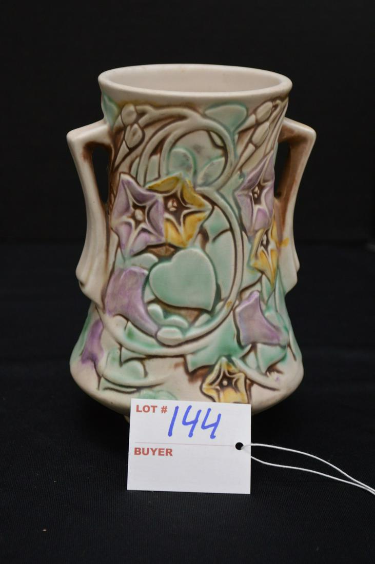 Unmarked Roseville (?) Double Handle 6in Vase Morning (1 of 6)