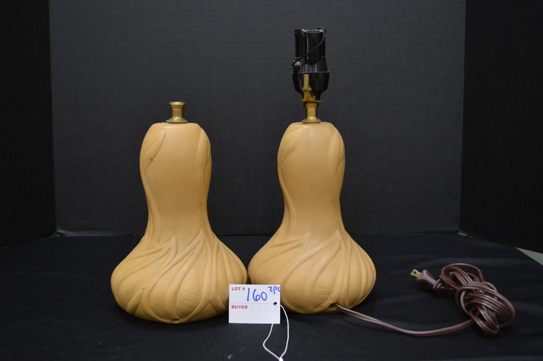 Van Briggle H R M W 2 8in Squash Shape Lamp Bases w/: Van Briggle H R M W 2 8in Squash Shape Lamp Bases w/ Partial Harware