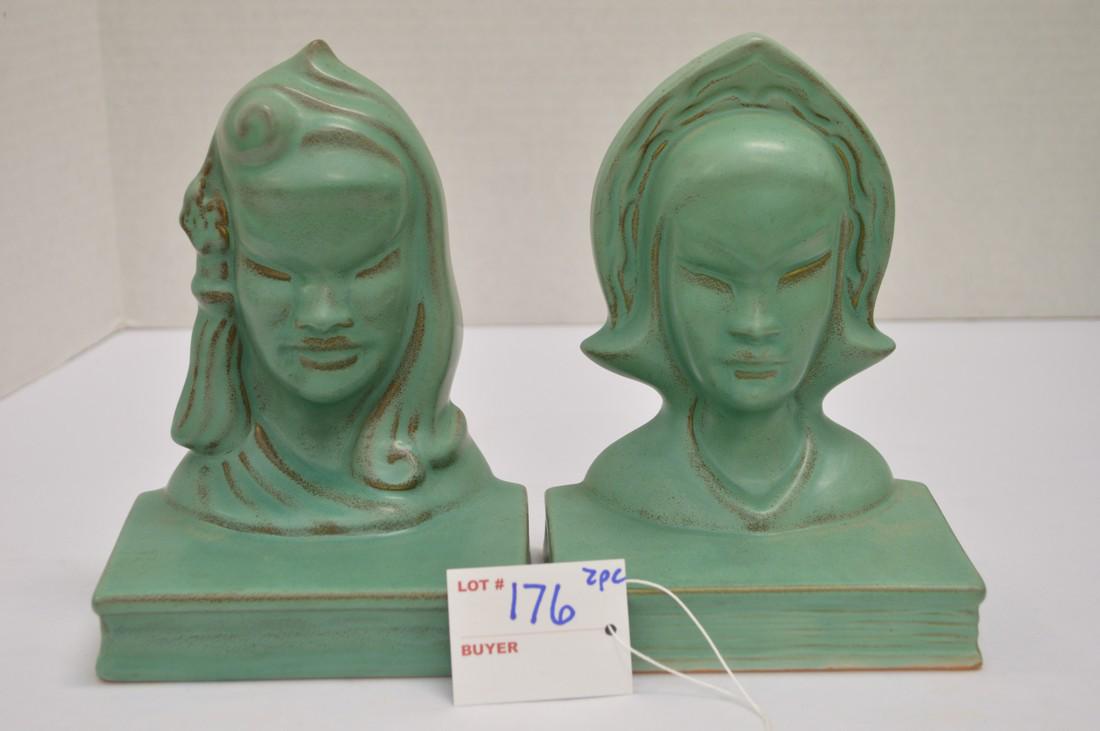 Roseville USA 71-B 7in Green Burmese Bust- Bookend,: Roseville USA 71-B 7in Green Burmese Bust- Bookend, Roseville USA 81-B 7in Green Burmese- Bookend