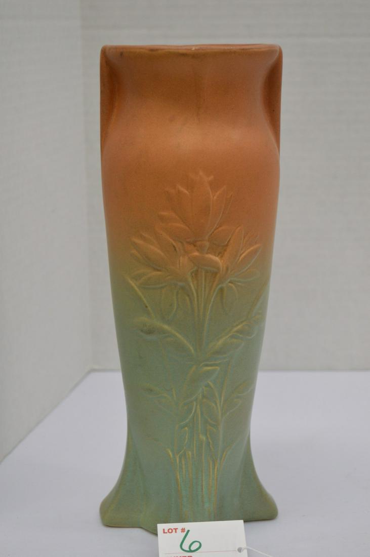 Unmarked Two Tone Vase w/Flower Design, #400, 11 in. (1 of 6)