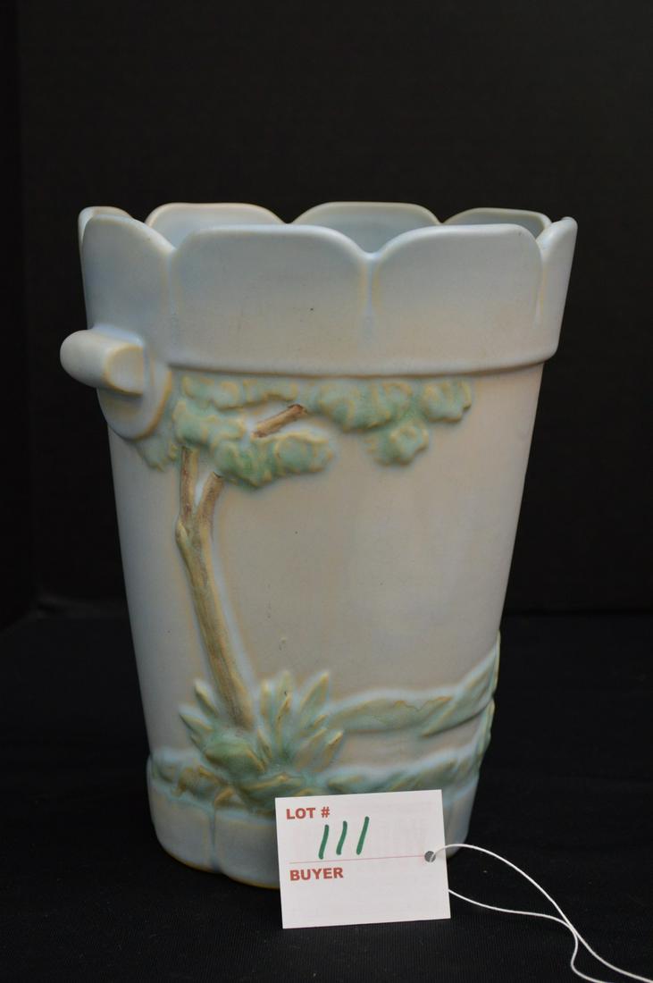 Weller-Pottery Blue Vase w/ Tree Pattern, S-9, 8 x 6 (1 of 7)