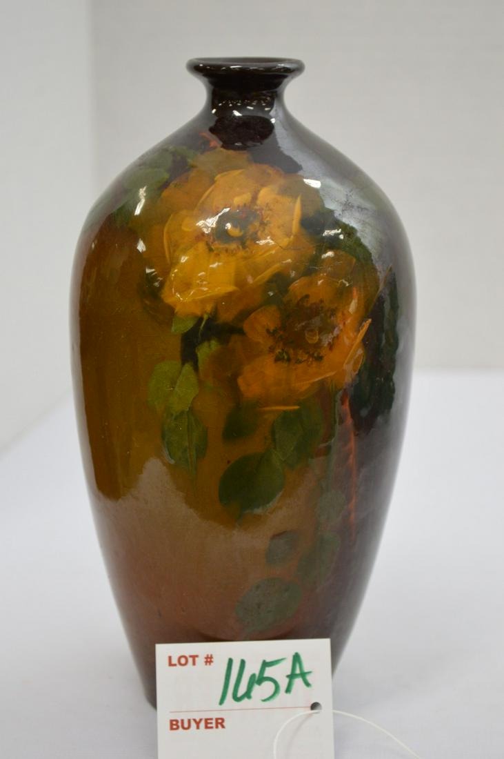 Rozane Ware Vase w/ "Wild Rose" Pattern, 8 in.: Rozane Ware Vase w/ "Wild Rose" Pattern, 8 in.