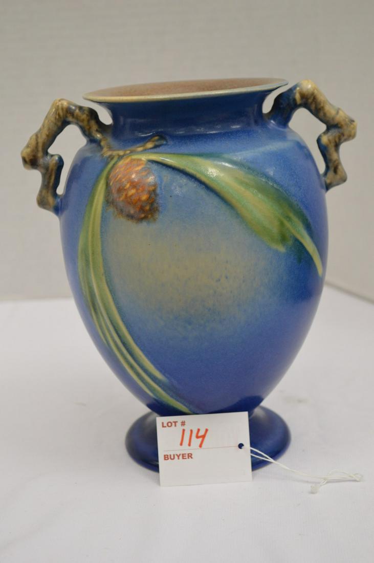 Unmarked Roseville 9in Blue Pinecone Vase (1 of 9)