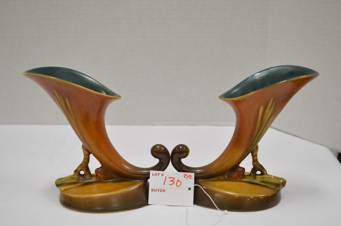 PR Roseville 126-6" Gold Pinecone Cornicopia Vase (1 of 9)