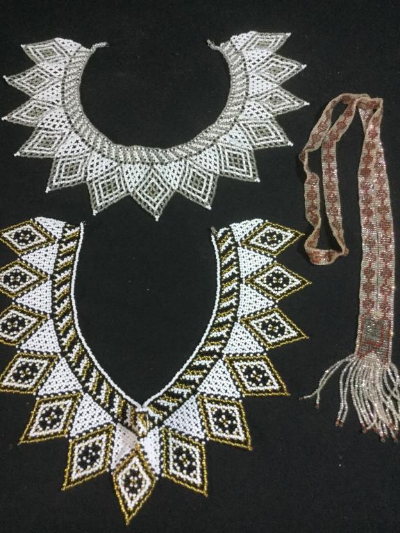 Vintage Hand Beaded Collar Necklace: Absolutely stunning vintage c.1970's hand beaded collar necklace, with all glass beads! This is very much in the style of collars made famous by the great Ruth Bader Ginsburg. It measures 8 3/4" in di