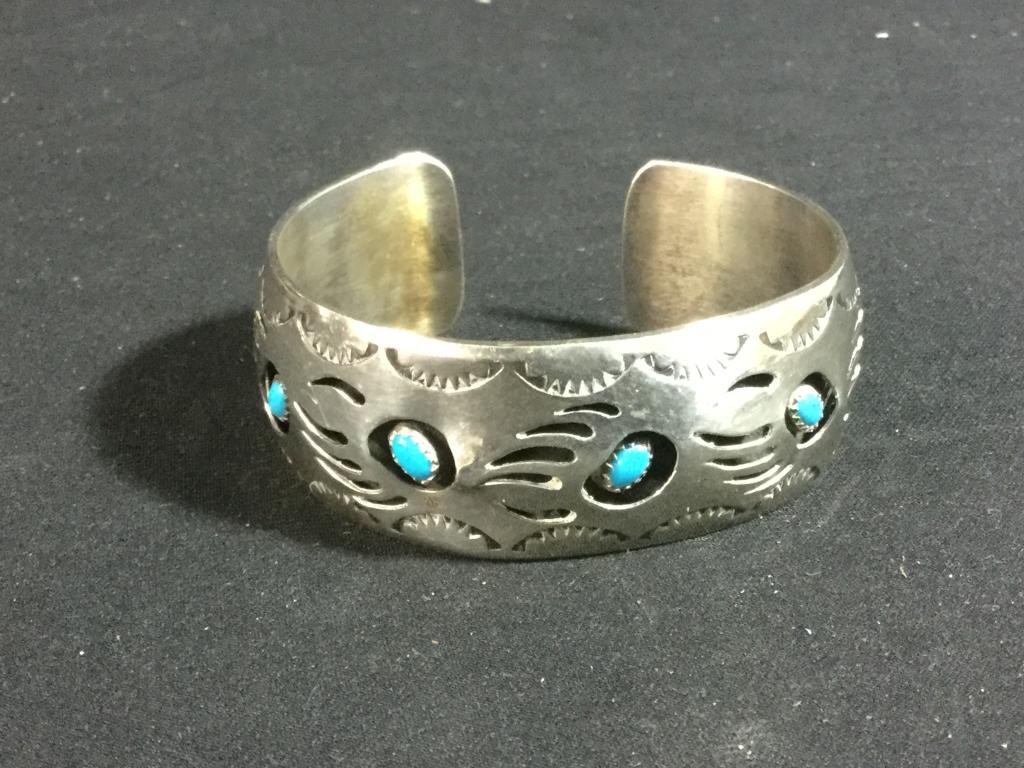 Signed Sterling Native American Cuff Bracelet (1 of 4)
