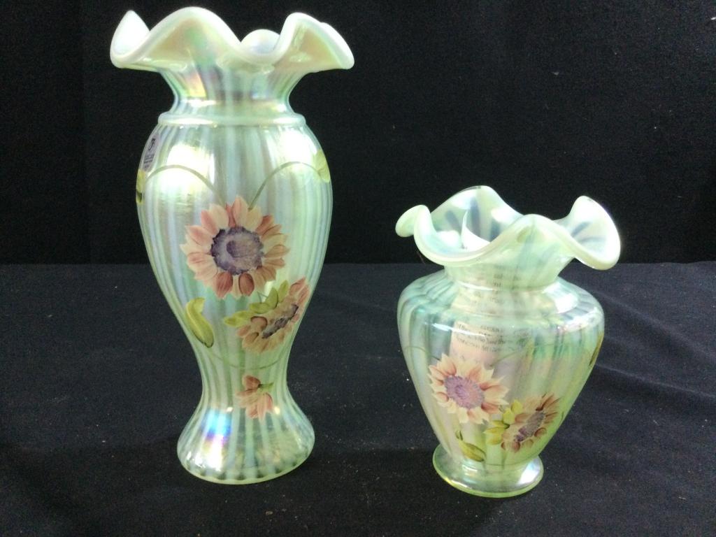 Fenton Hand  Vaseline Glass Painted Daisy's LE (1 of 3)